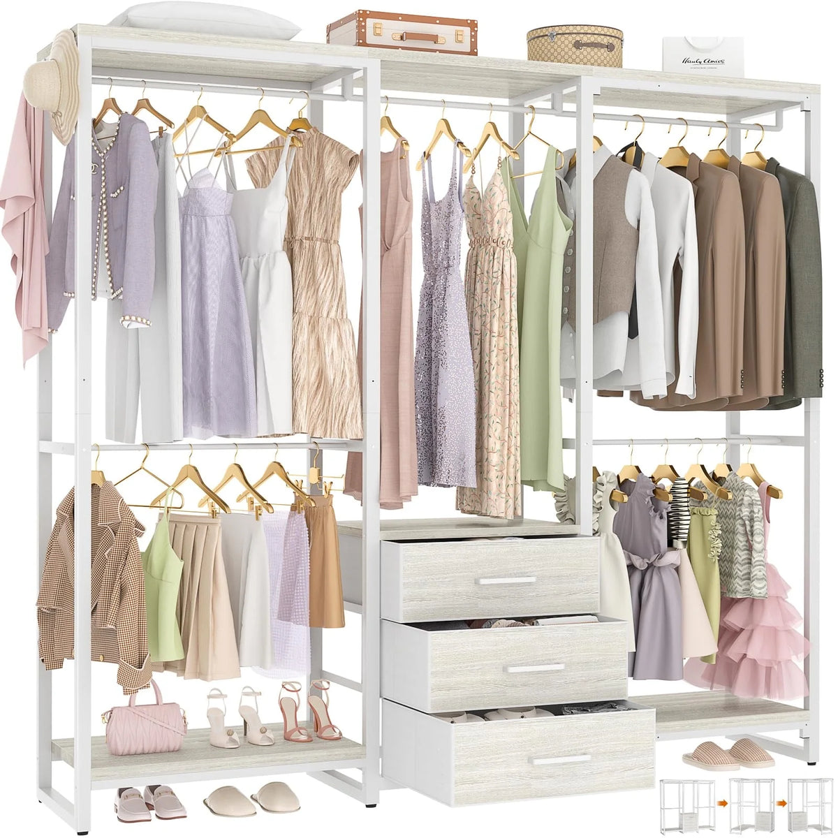 Heavy Duty Wood Clothing Rack with 3 Drawers V741