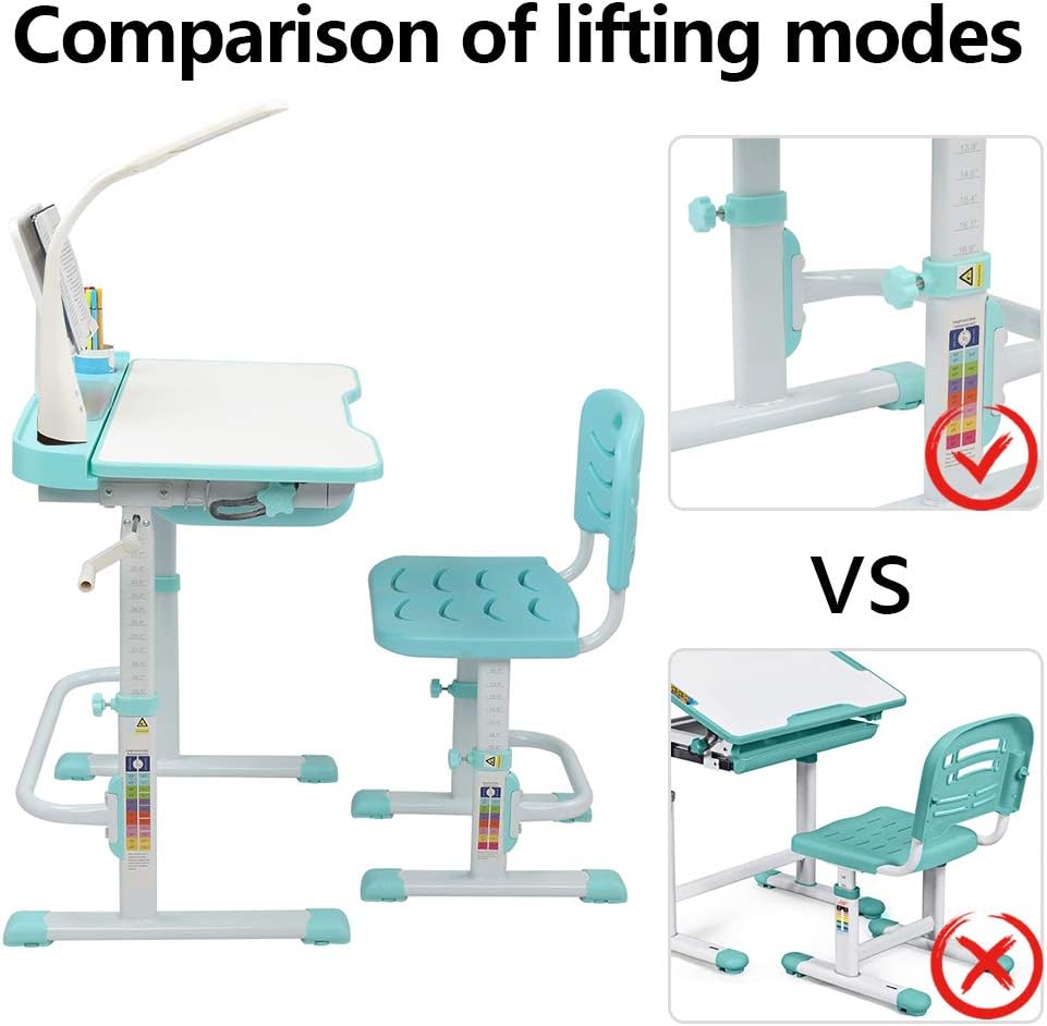 Blue-Green Children Learning Table and Chair with Desk Lamp F56728