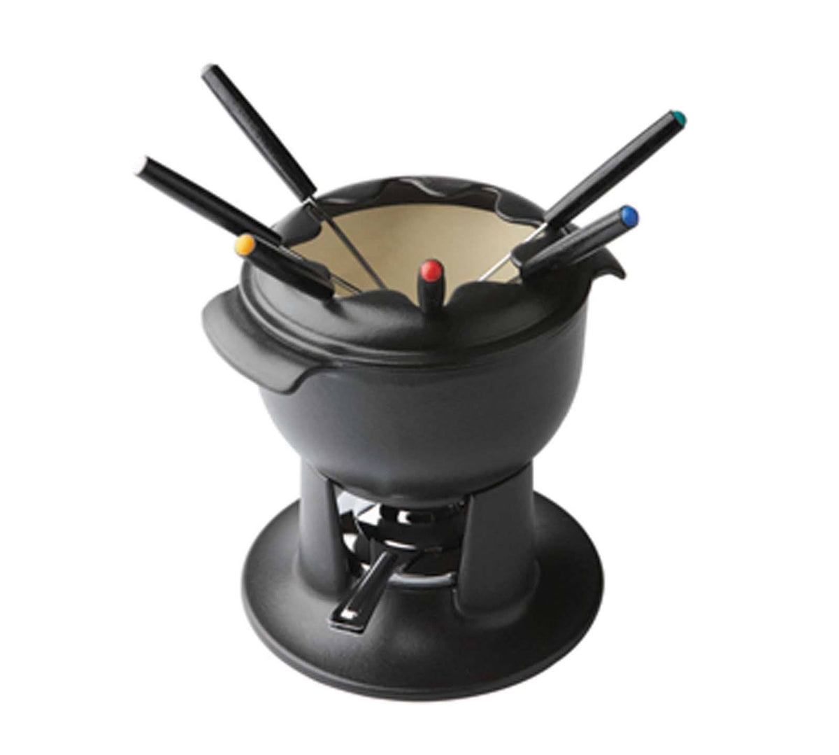 Cast Iron Fondue Pot Set with Forks Black U32127
