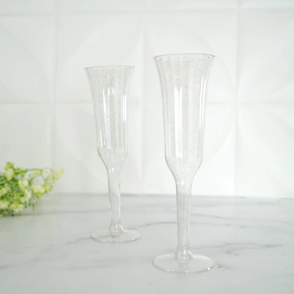 60 Pcs Gold Glitter Clear Plastic Champagne Flutes X29807