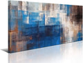 Blue Gray Brown Abstract Framed Canvas Artwork 20X40in S5859