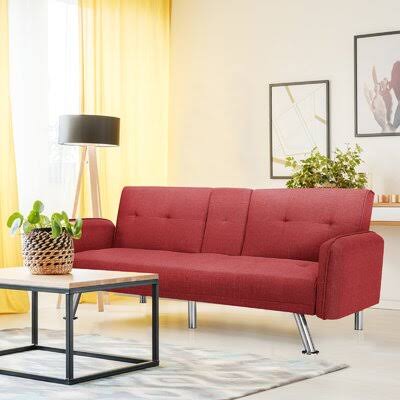 Red 100% Polyester Convertible Sofa with Storage K947