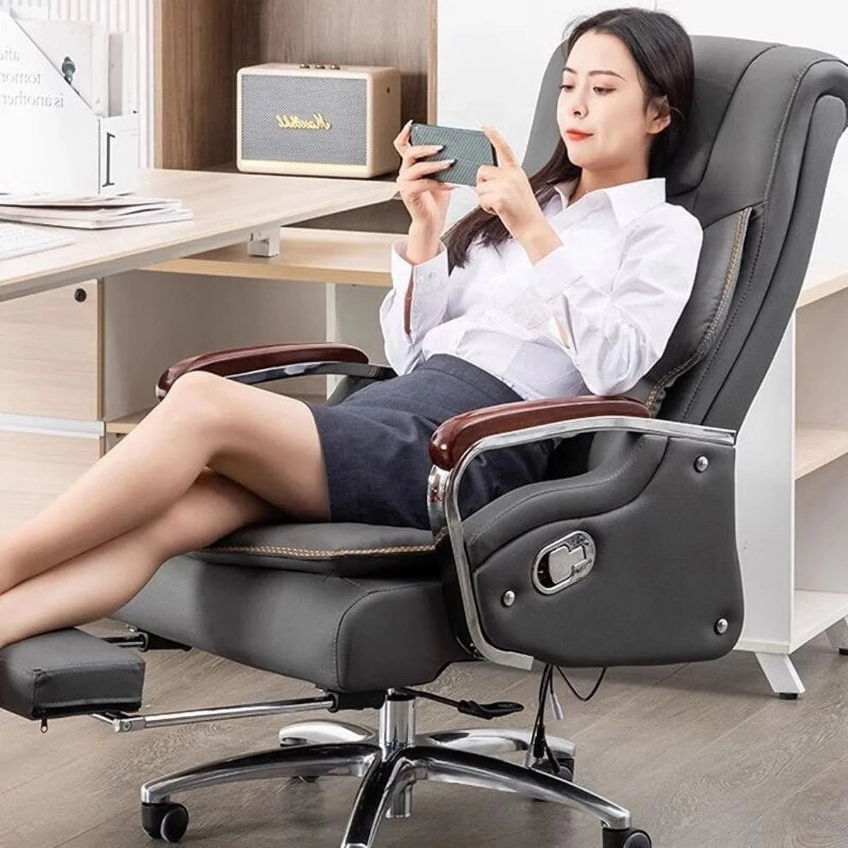 Leather Office Chair with Wheels C432917
