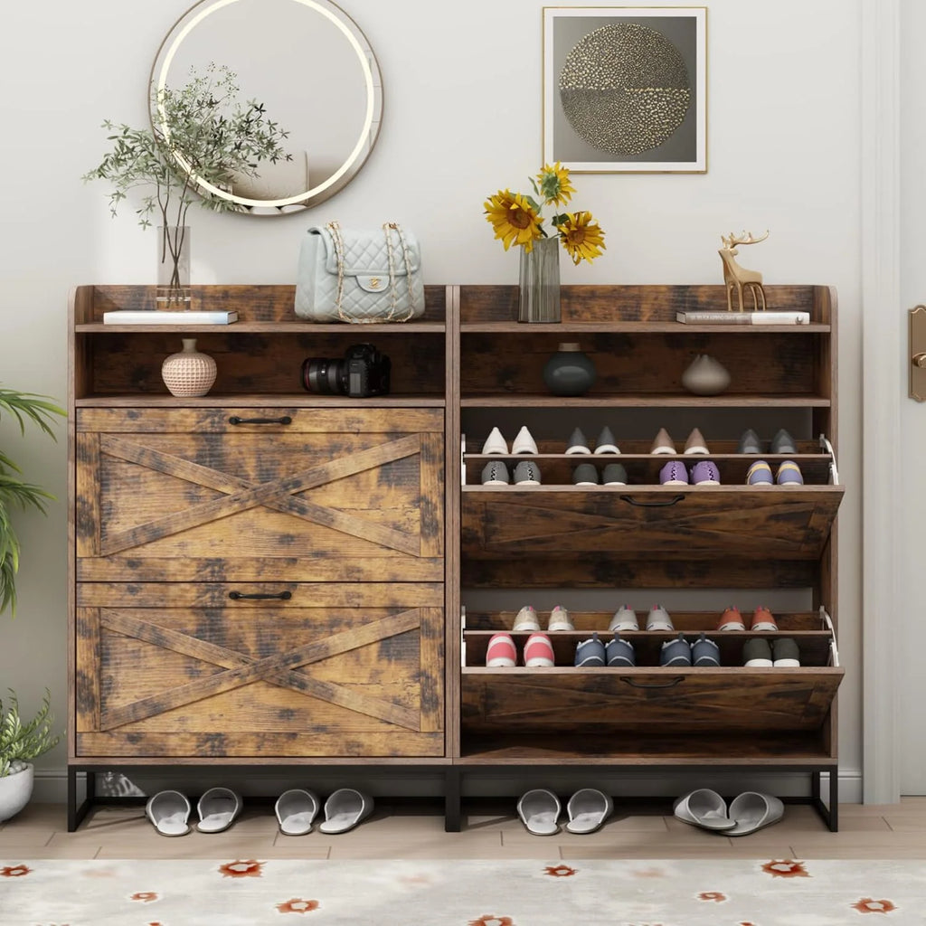 Shoe Cabinet with 2 Flip Drawers Narrow Shoe Organizer Cabinet C97548