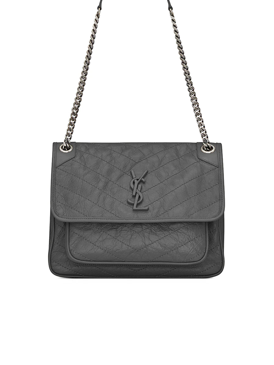 Crinkled Vintage Leather Medium Chain Bag I934