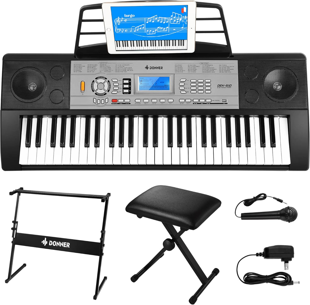 61 Key Full Size Electric Piano with Piano Stand, Stool, Microphone F136099