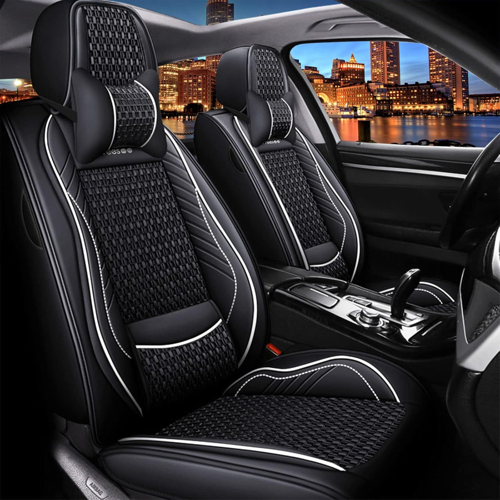 Coffee Leather Car Seat Covers Full Set 5 Seats J300
