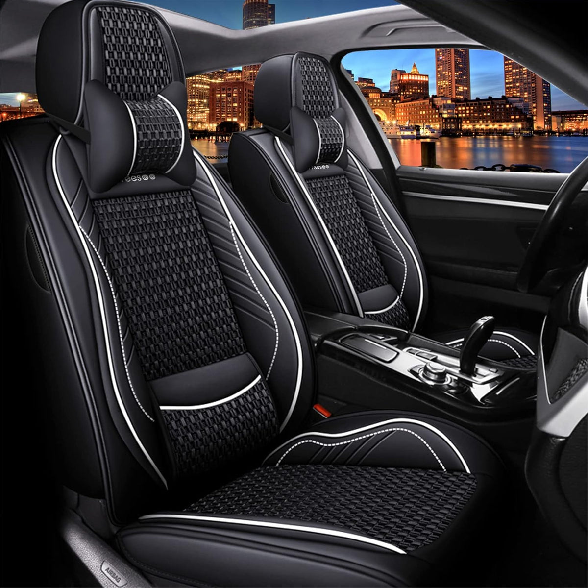 Coffee Leather Car Seat Covers Full Set 5 Seats J300