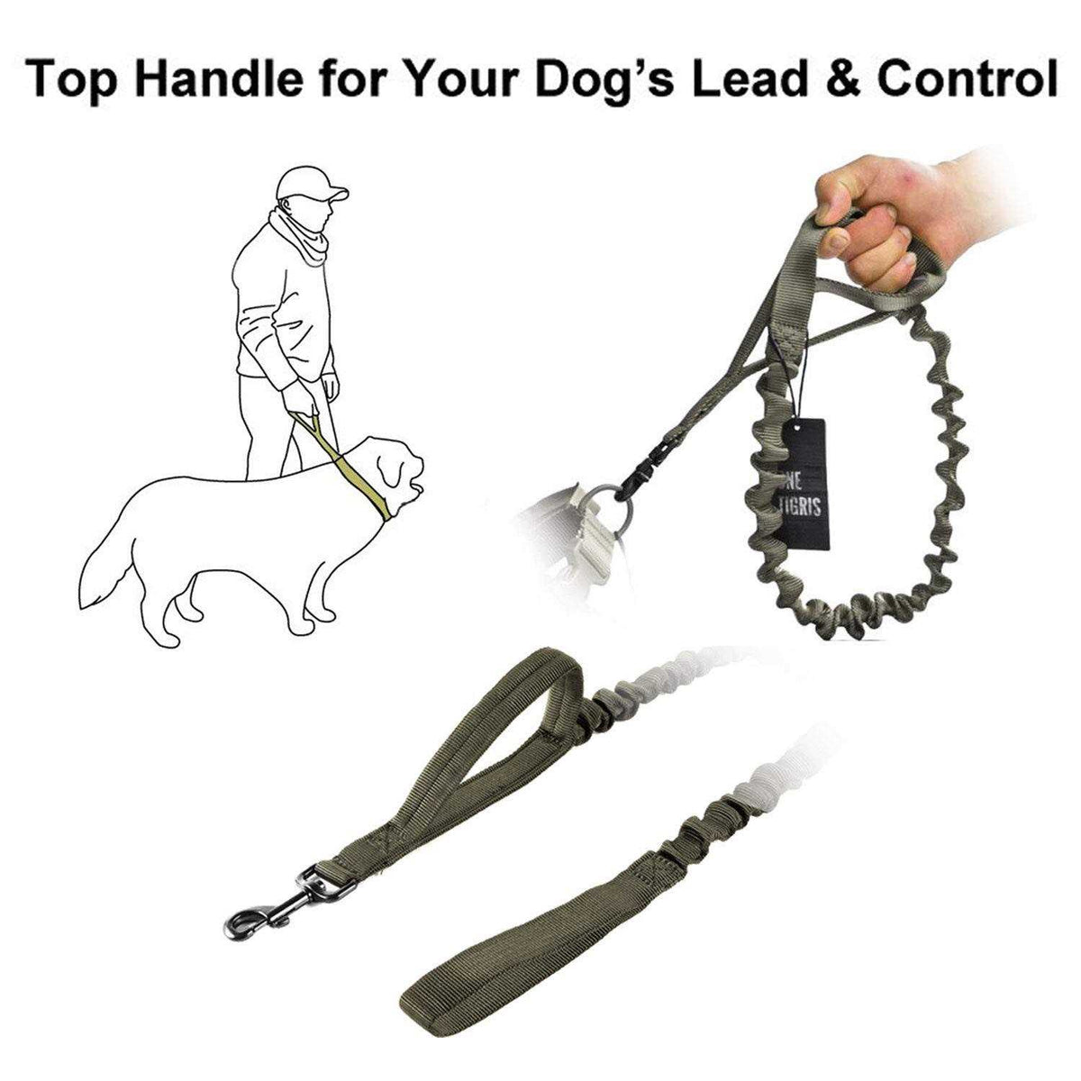 Tactical Dog Training Bungee Leash with 2 Control Handle Quick Release Nylon J136