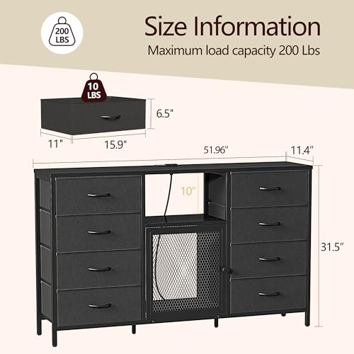 Black 8 Drawer Dresser with LED Lights and Power Outlets E5753