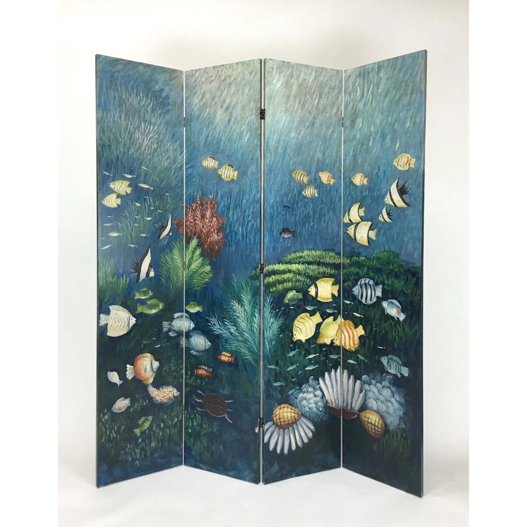 Hand Painted Double Side Screen - Blue B946