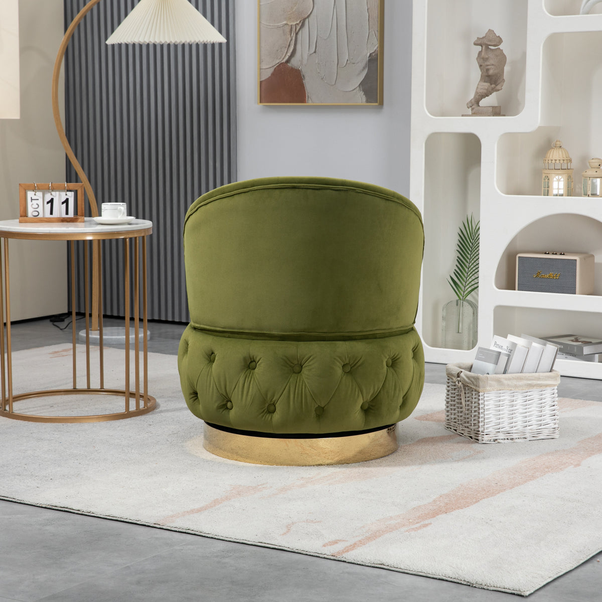 Olive Green Velvet Swivel Accent Chair Z878
