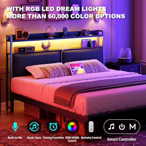 King Size Upholstered Headboard with Storage, Outlets, USB Ports and LED Light W69083