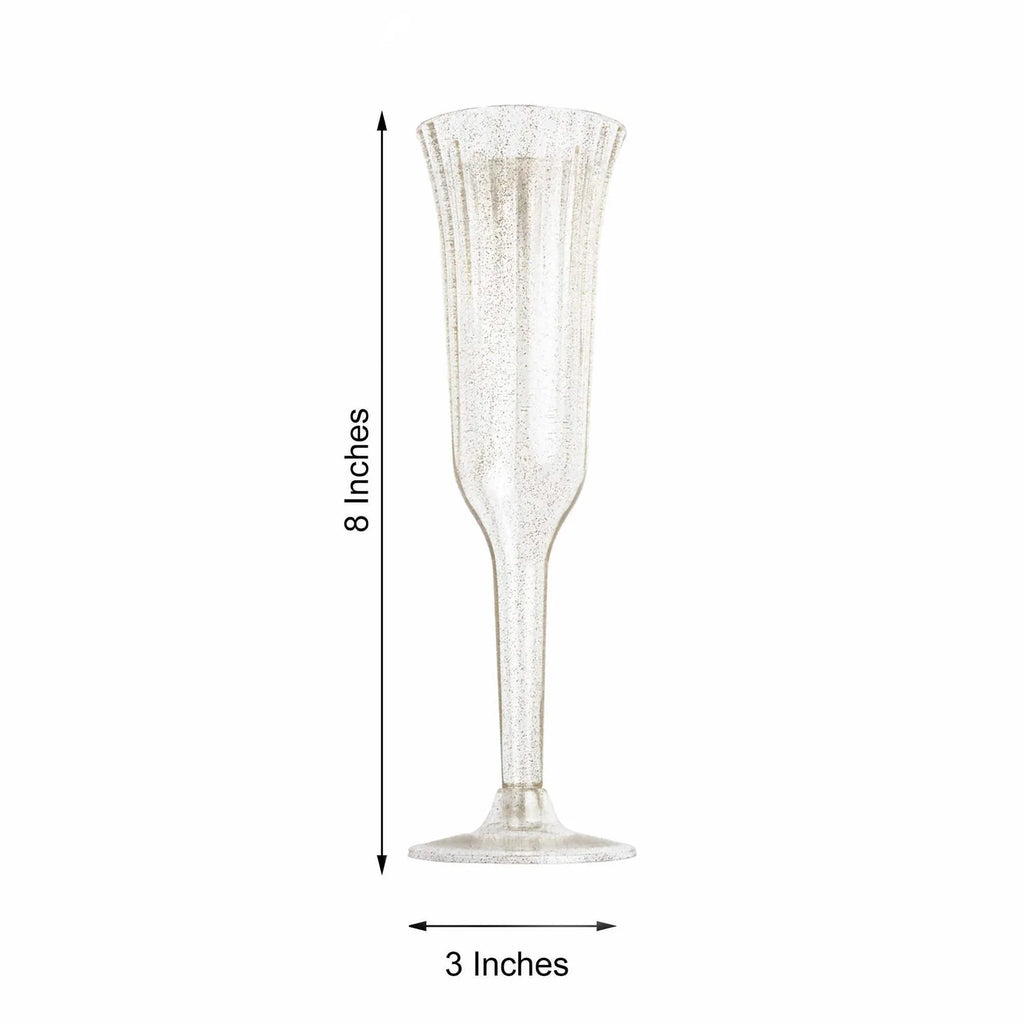 60 Pcs Gold Glitter Clear Plastic Champagne Flutes X29807