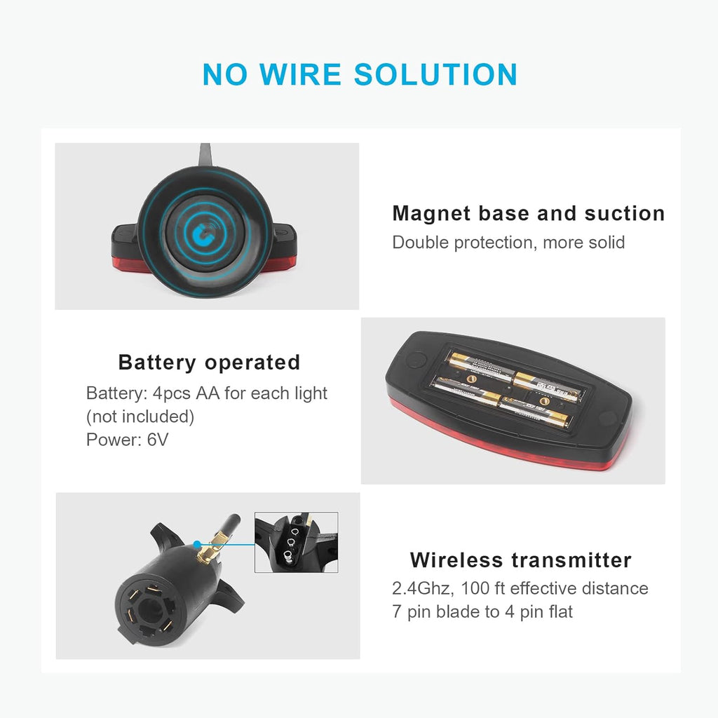 Wireless Trailer Lights with Adjustable Bracket, Battery Magnetic Tow Lights with Strobe O178564