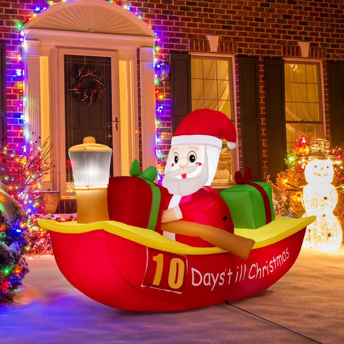 7 FT Christmas Inflatable Santa Claus Rowing Boat with Navigation Light E28618