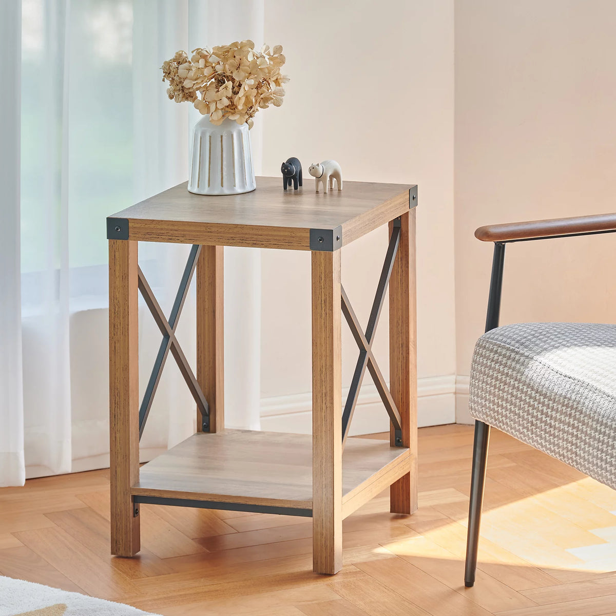 16x16 Teak Side Table with Shelf S887