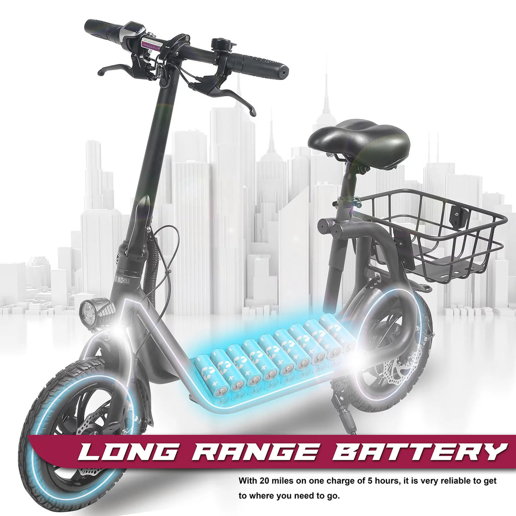 Foldable Electric Scooter with Seat and Carry Basket V777769