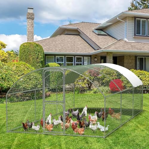 Heavy Duty Walk-in Chicken Coop Metal Poultry Cage with Waterproof UV Cover O65694