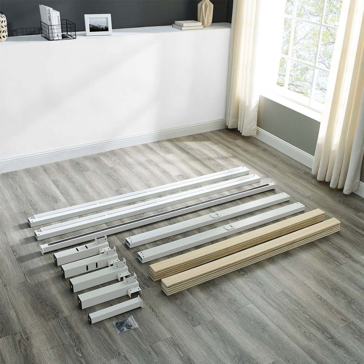 Queen Wood Slat Metal Platform Bed Frame G351341