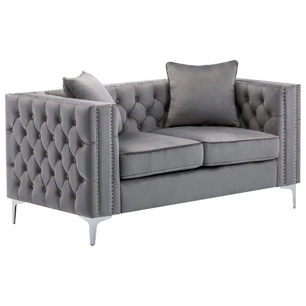 Velvet Sofa Set with Loveseat and Sofa in Gray T688