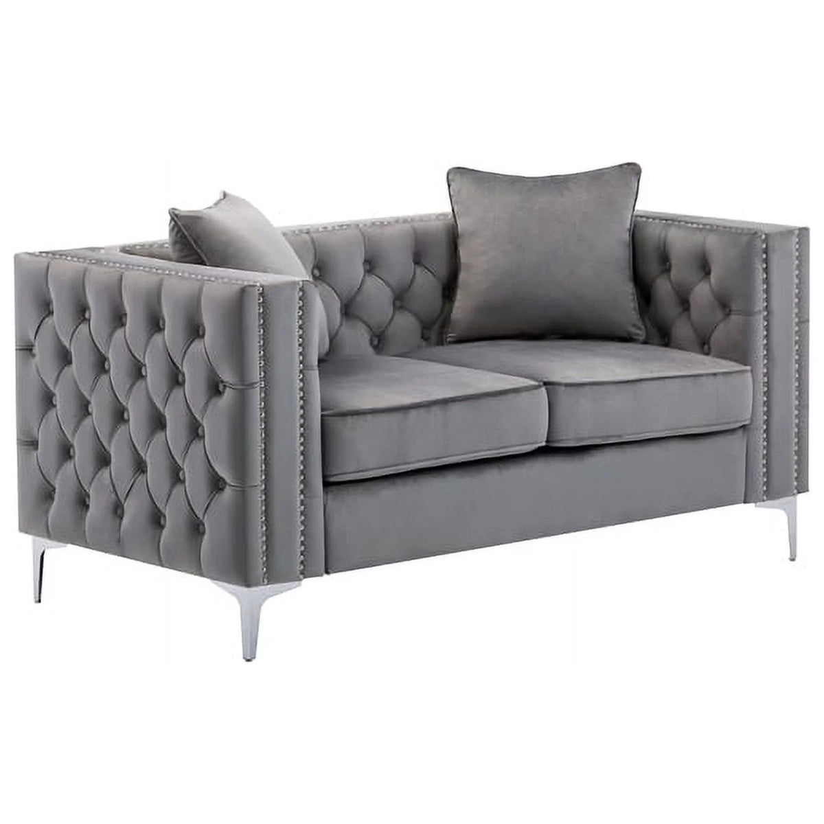 Velvet Sofa Set with Loveseat and Sofa in Gray T688