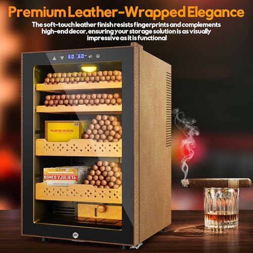 Electric Humidor 25L 150 Counts Thermostatic Cooling Cabinet with Spanish Cedar Wood Shelves U285357