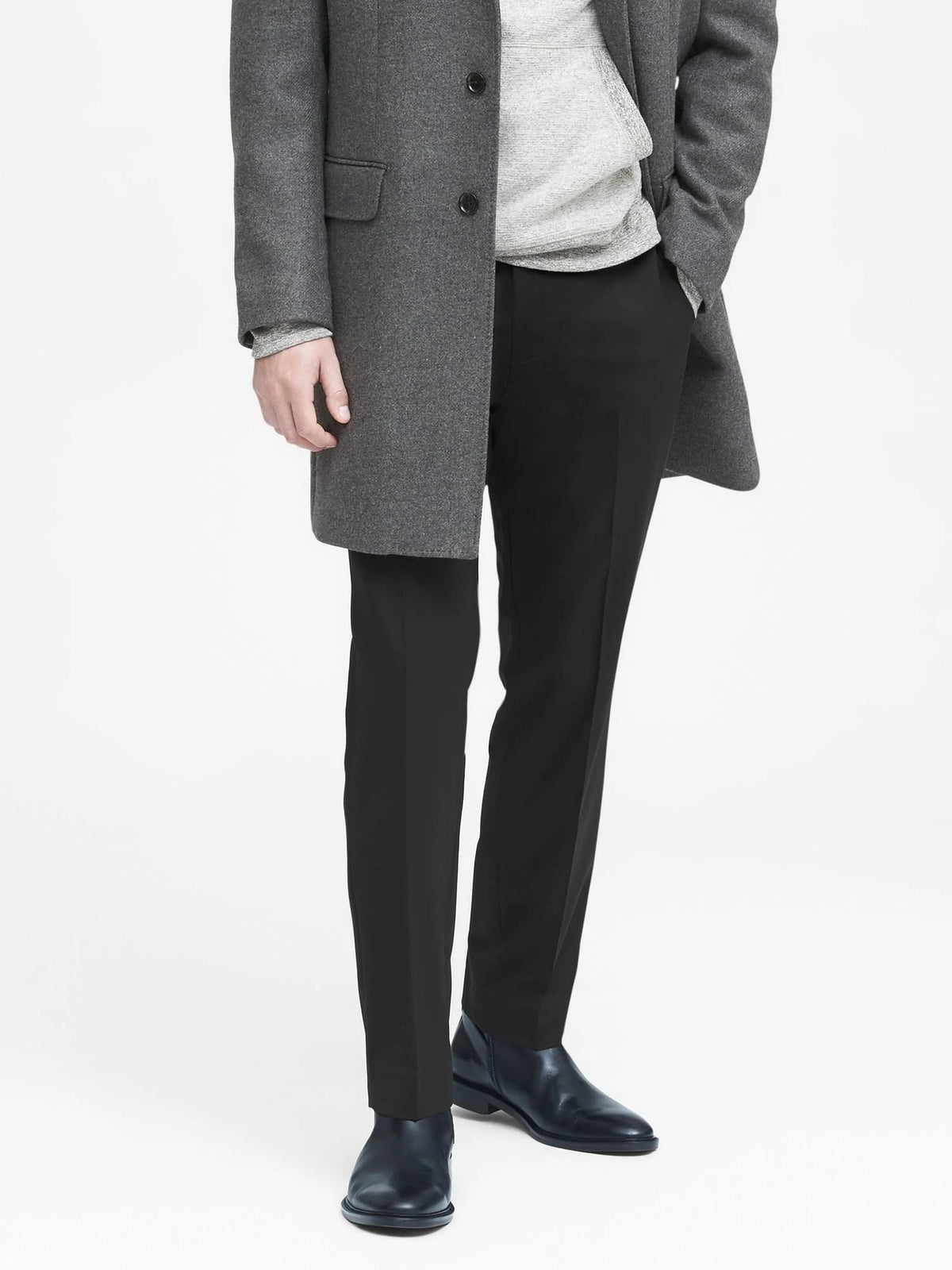 Slim Solid Italian Wool Suit Pant Black 27W 30L M36240