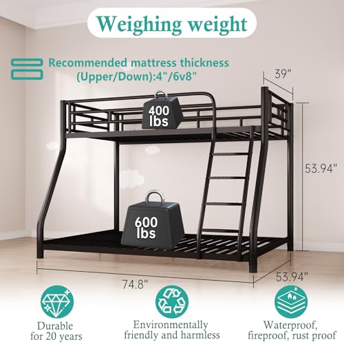 Twin Over Twin Heavy Duty Metal Bunk Bed with Ladder and Guardrail L73033