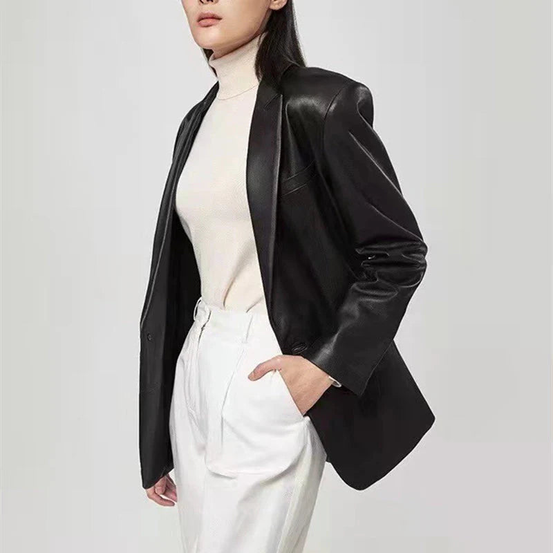 Recycled Vegan Leather One Button Blazer Jacket Z8103