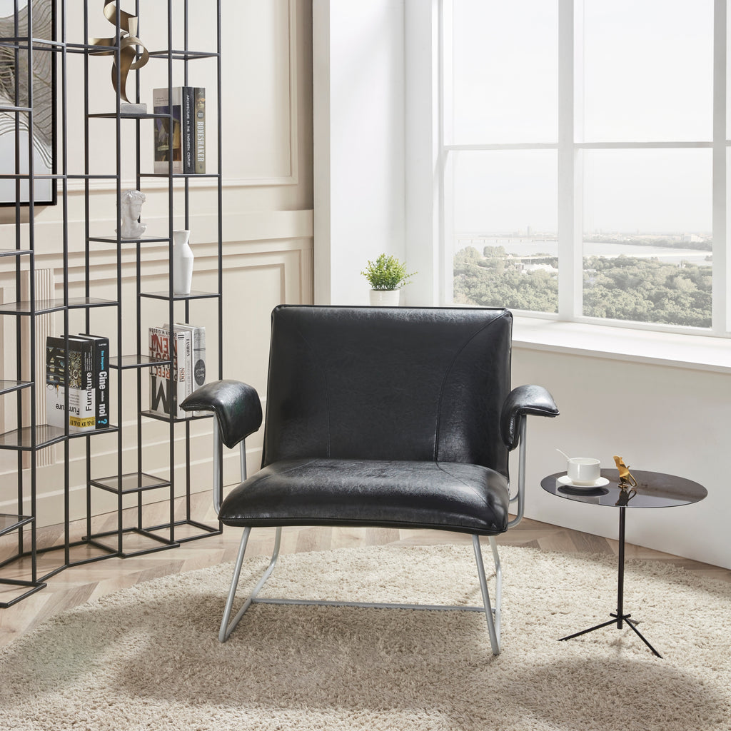 Black Bonded Leather Lounge Arm Chair L96298