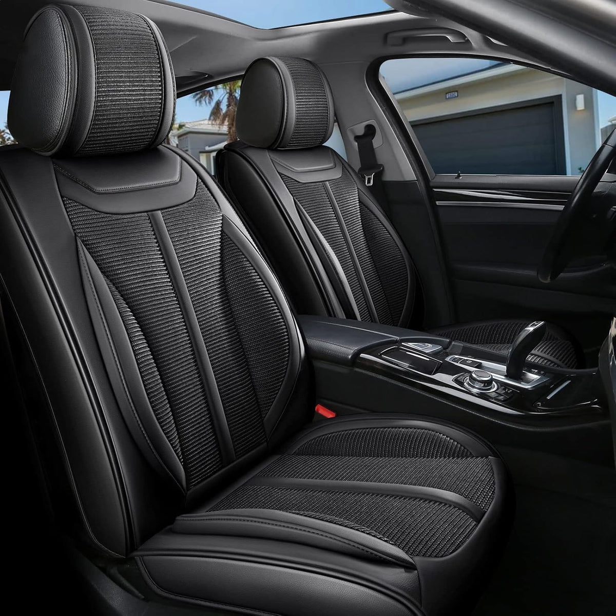 Coffee Leather Car Seat Covers Full Set 5 Seats J300
