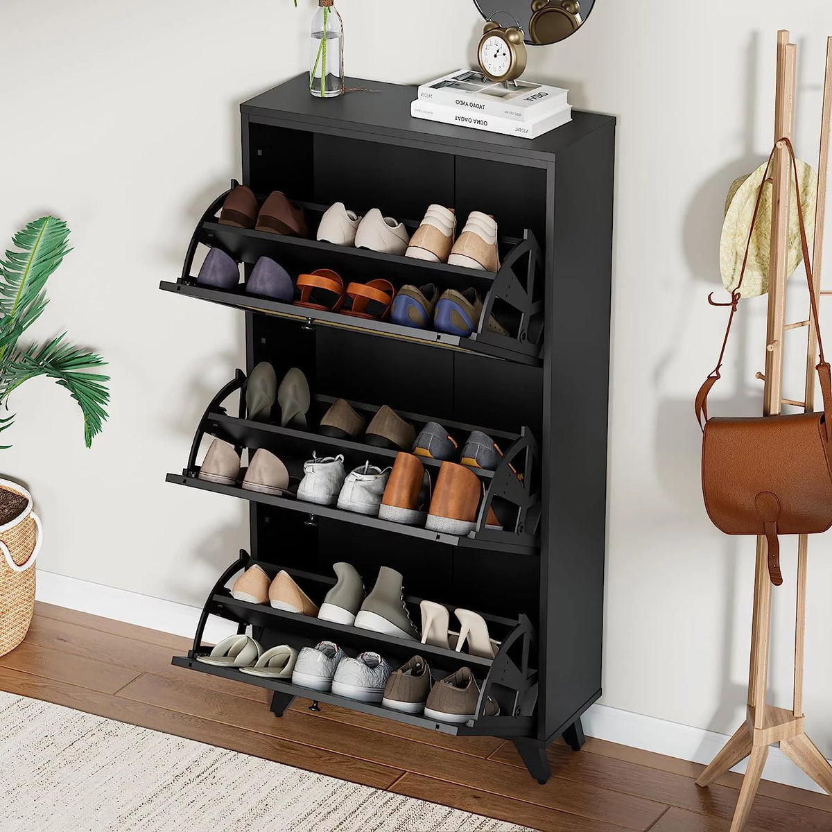 Black Rattan 3 Drawer Narrow Shoe Cabinet X967386