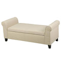 Beige Fabric Armed Storage Ottoman Bench T8133