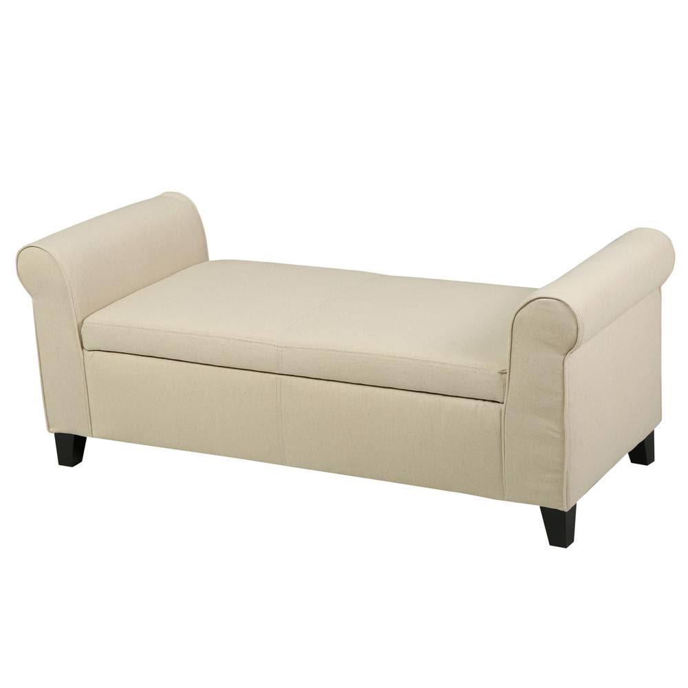 Beige Fabric Armed Storage Ottoman Bench T8133