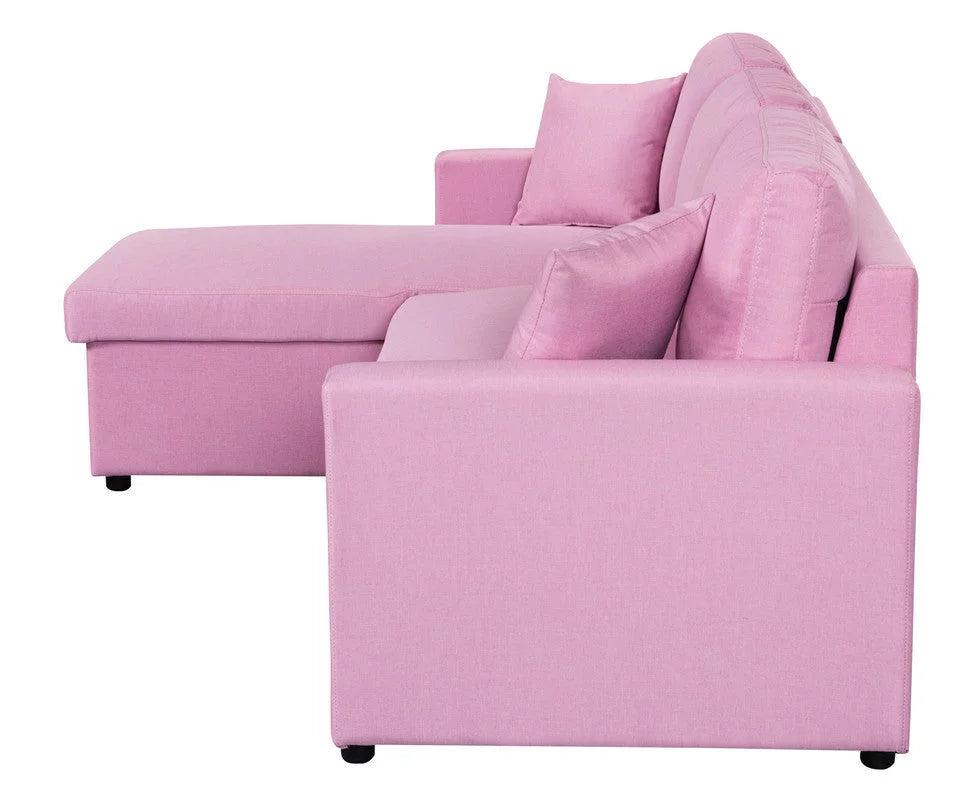 Pink Linen Reversible Sleeper Sectional Sofa with Storage Z3039