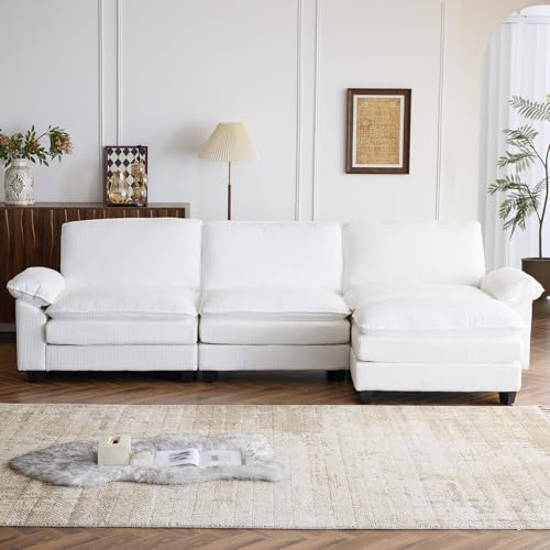 White Corduroy Modular Sectional Sofa with Ottoman S3650