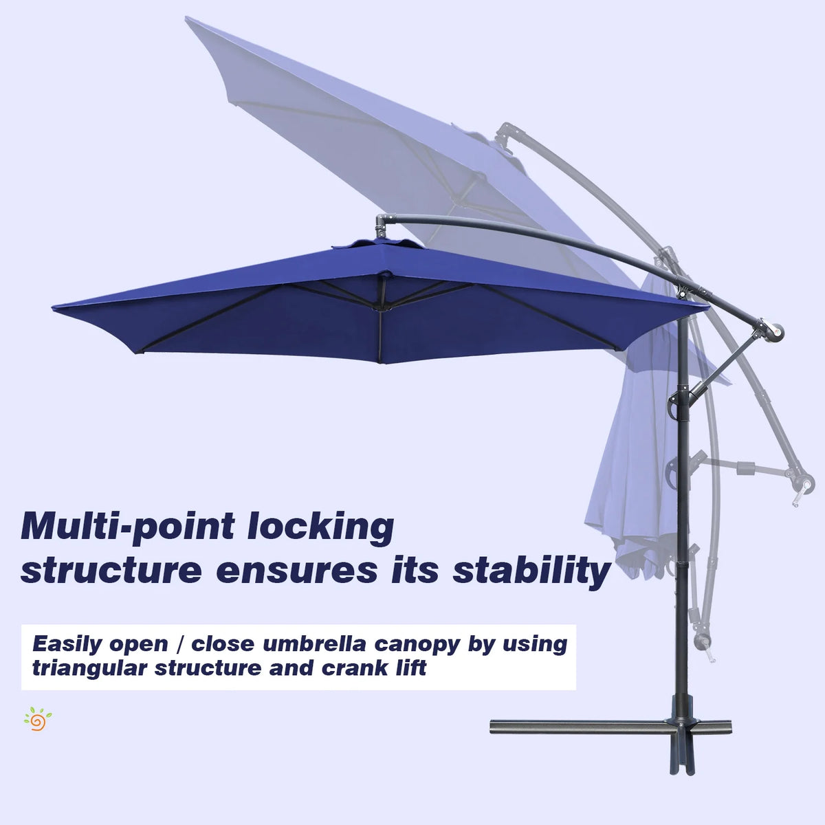 Dark Blue Patio Cantilever Umbrella with Crank & Cross Base V263146