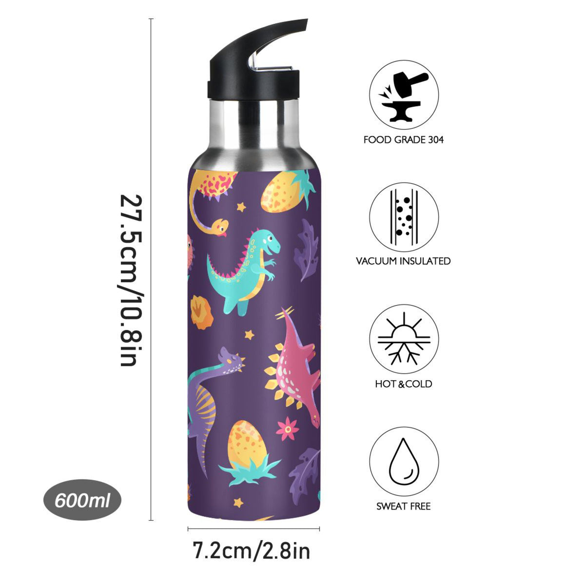 Stainless Steel Insulated Water Bottle with Straw Lid T796