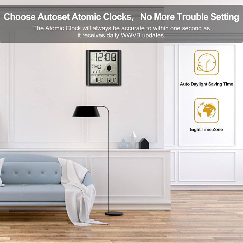 Digital Atomic Wall Clock with Indoor Outdoor Temperature B943171