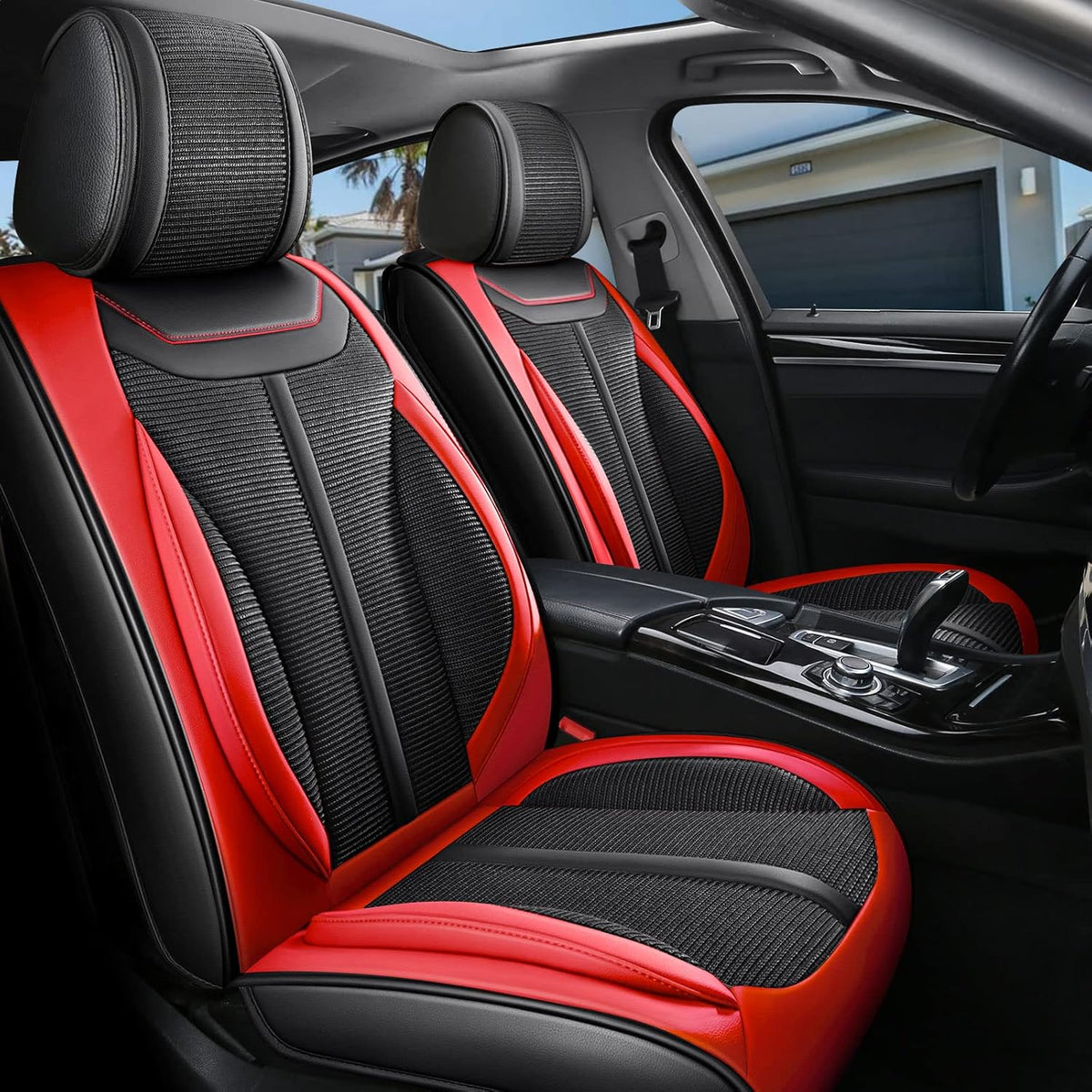 Coffee Leather Car Seat Covers Full Set 5 Seats J300