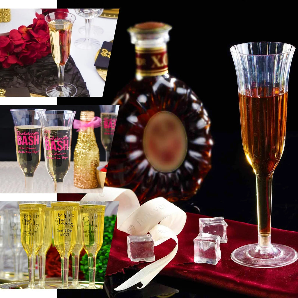 60 Pcs Gold Glitter Clear Plastic Champagne Flutes X29807