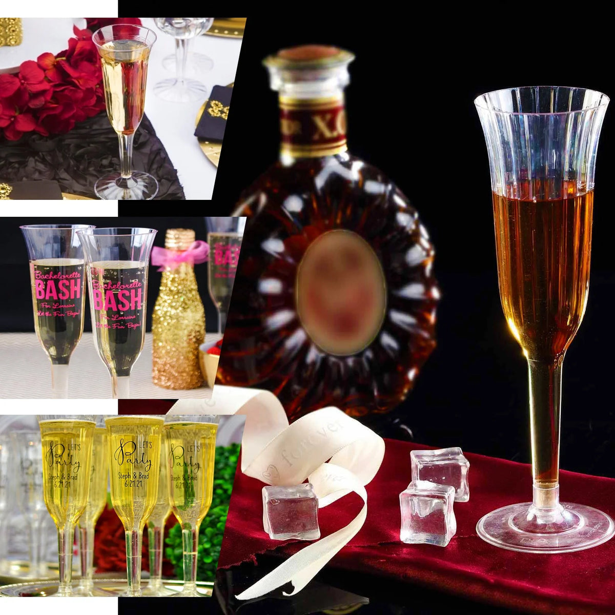 60 Pcs Gold Glitter Clear Plastic Champagne Flutes X29807