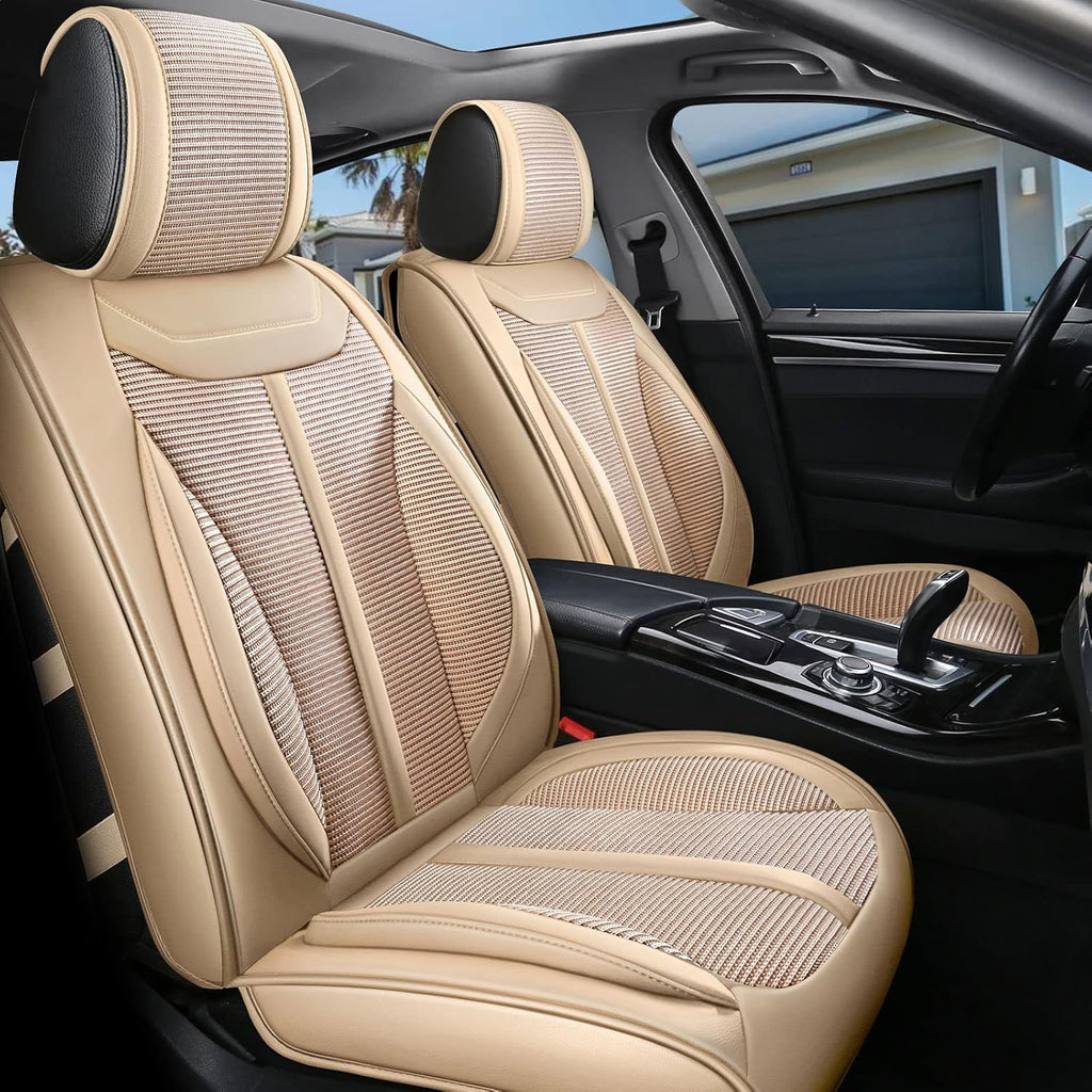 Coffee Leather Car Seat Covers Full Set 5 Seats J300