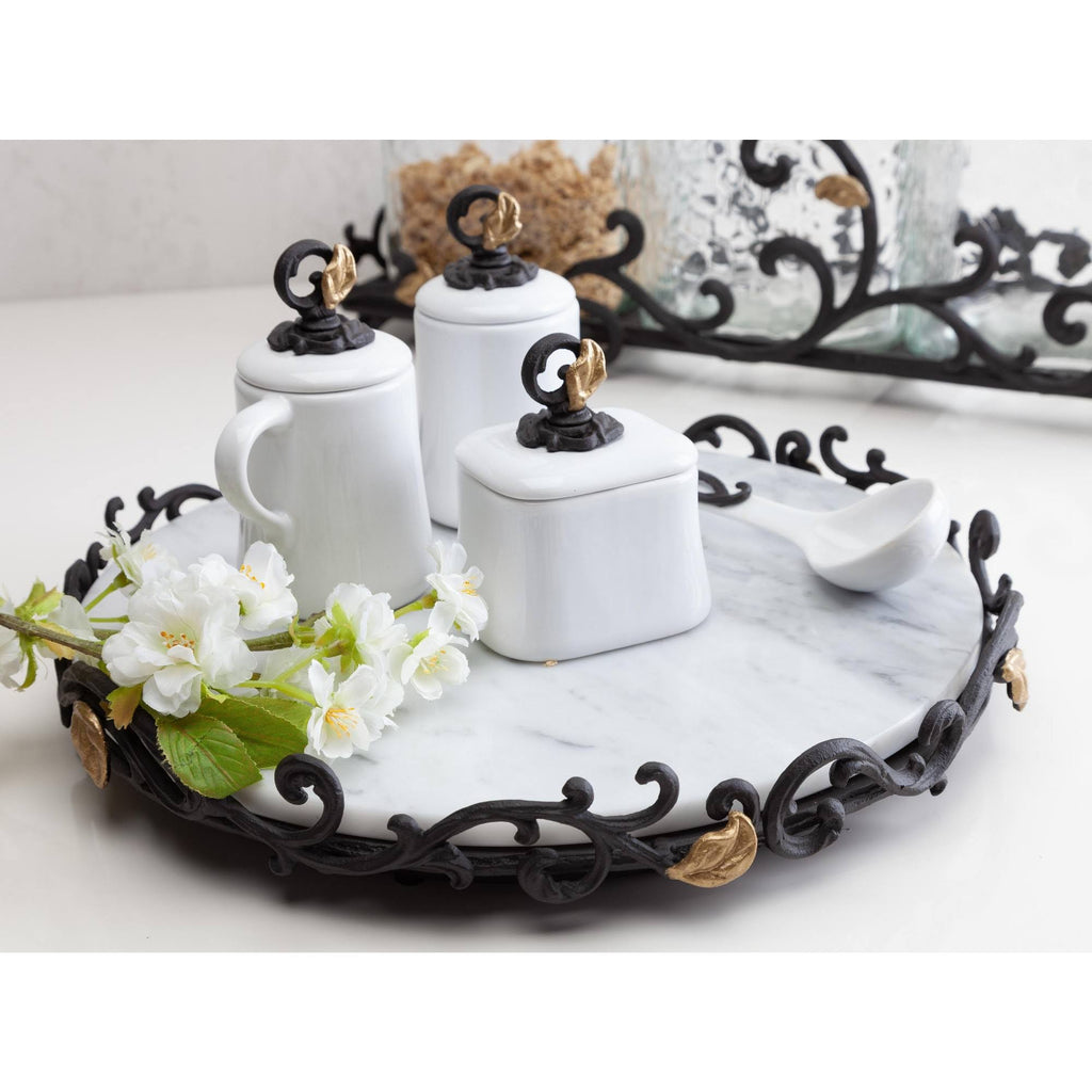 Gold Leaf Marble Lazy Susan with Metal Base H389