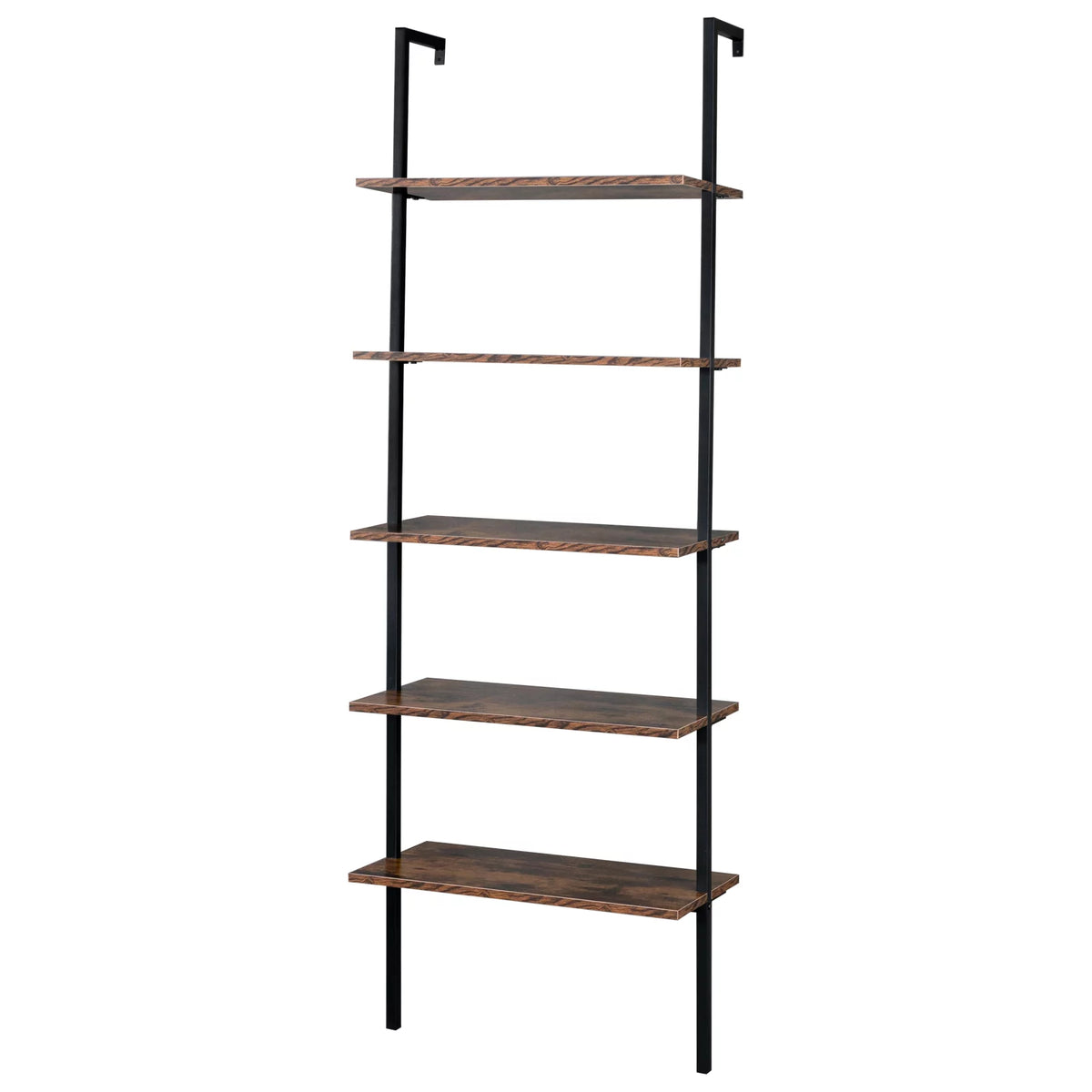 5 Tier Wall Mounted Ladder Shelf with Metal Frame and Wood Shelf Y195721