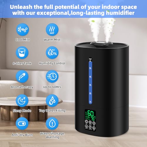 6L Cool and Warm Humidifiers Black O210