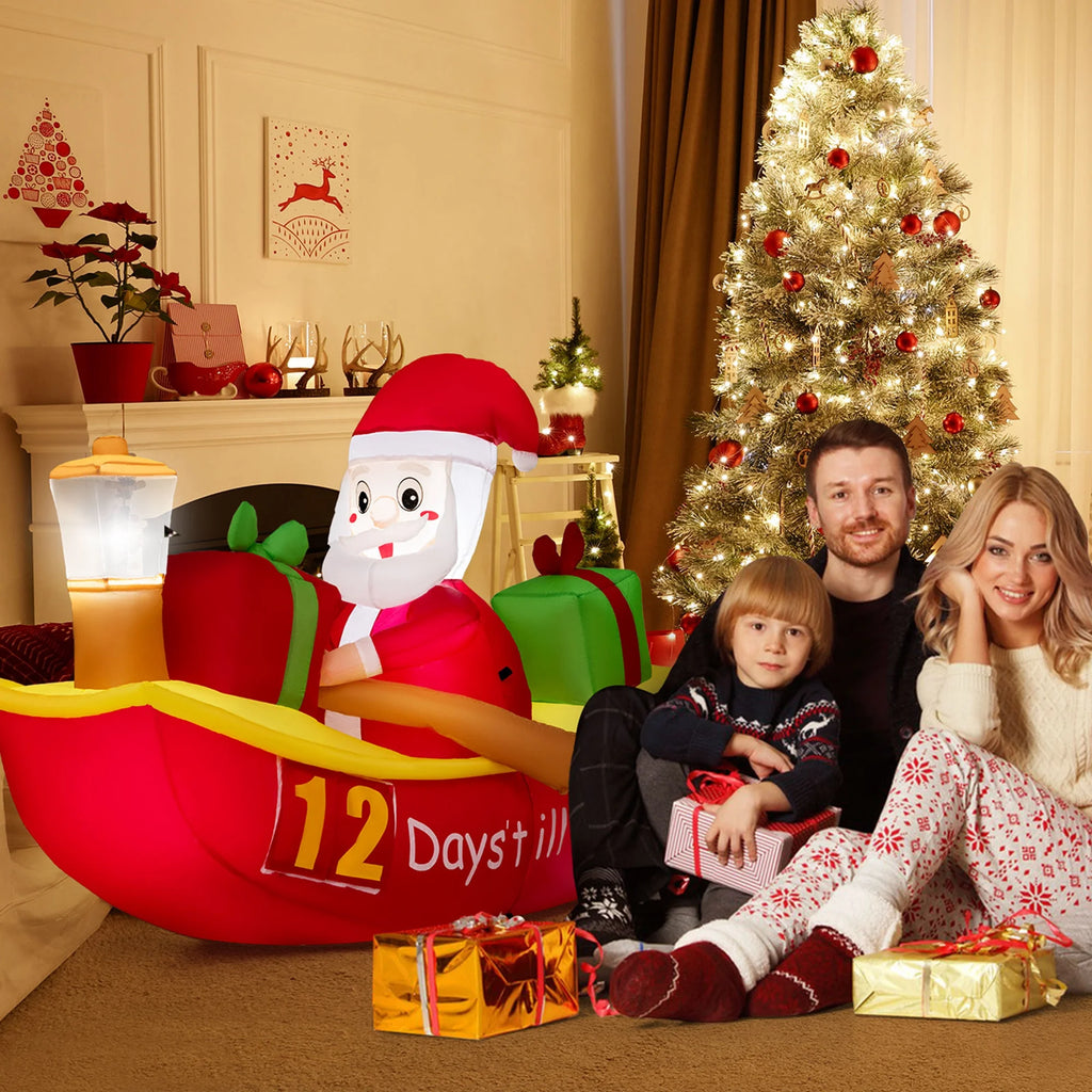 7 FT Christmas Inflatable Santa Claus Rowing Boat with Navigation Light E28618