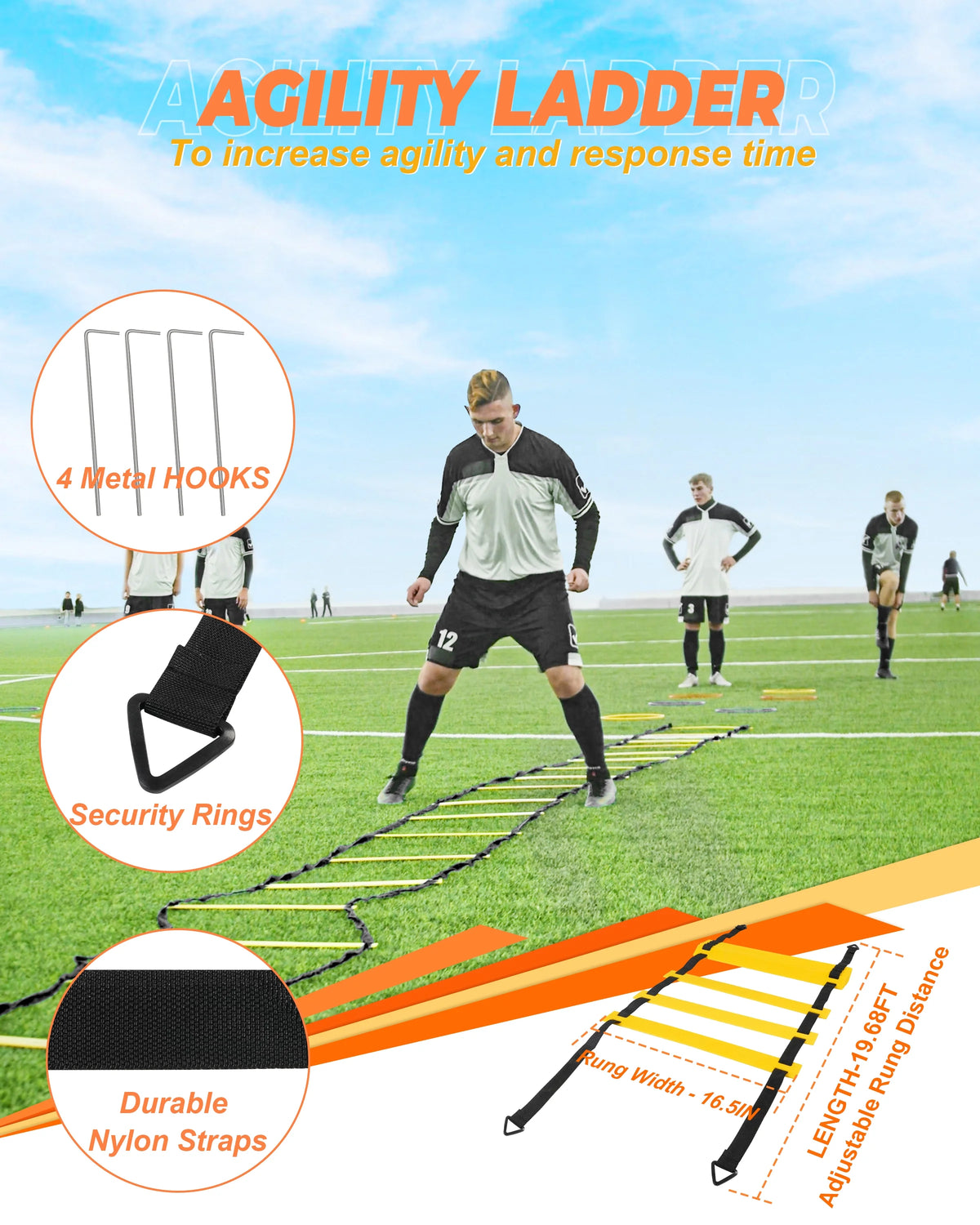 Agility Training Equipment Set with 20ft Ladder, Cones, Parachute, Bands, Jump Rope U631152