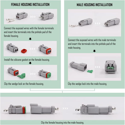 2 Pin DT Connector Kit Waterproof Electrical Connectors Solid Contacts Heavy Duty 16-20 AWG 4Pcs Y871